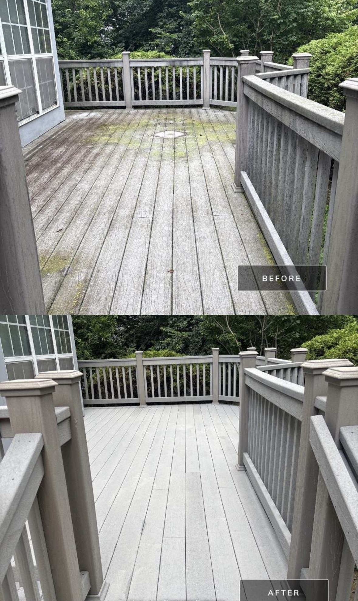 Deck before and after pressure washing