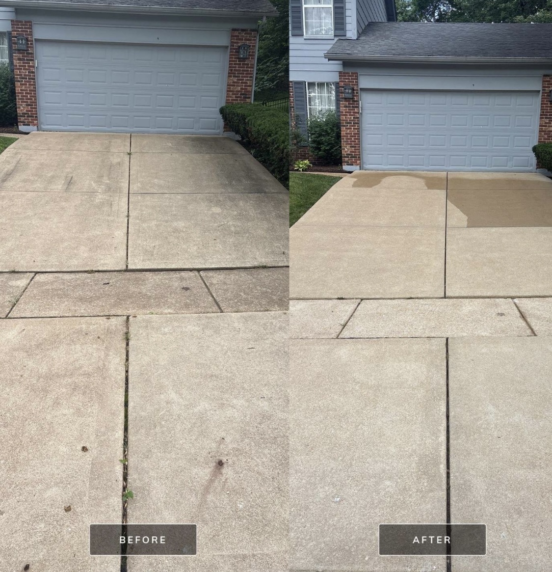 Driveway before and after pressure washing